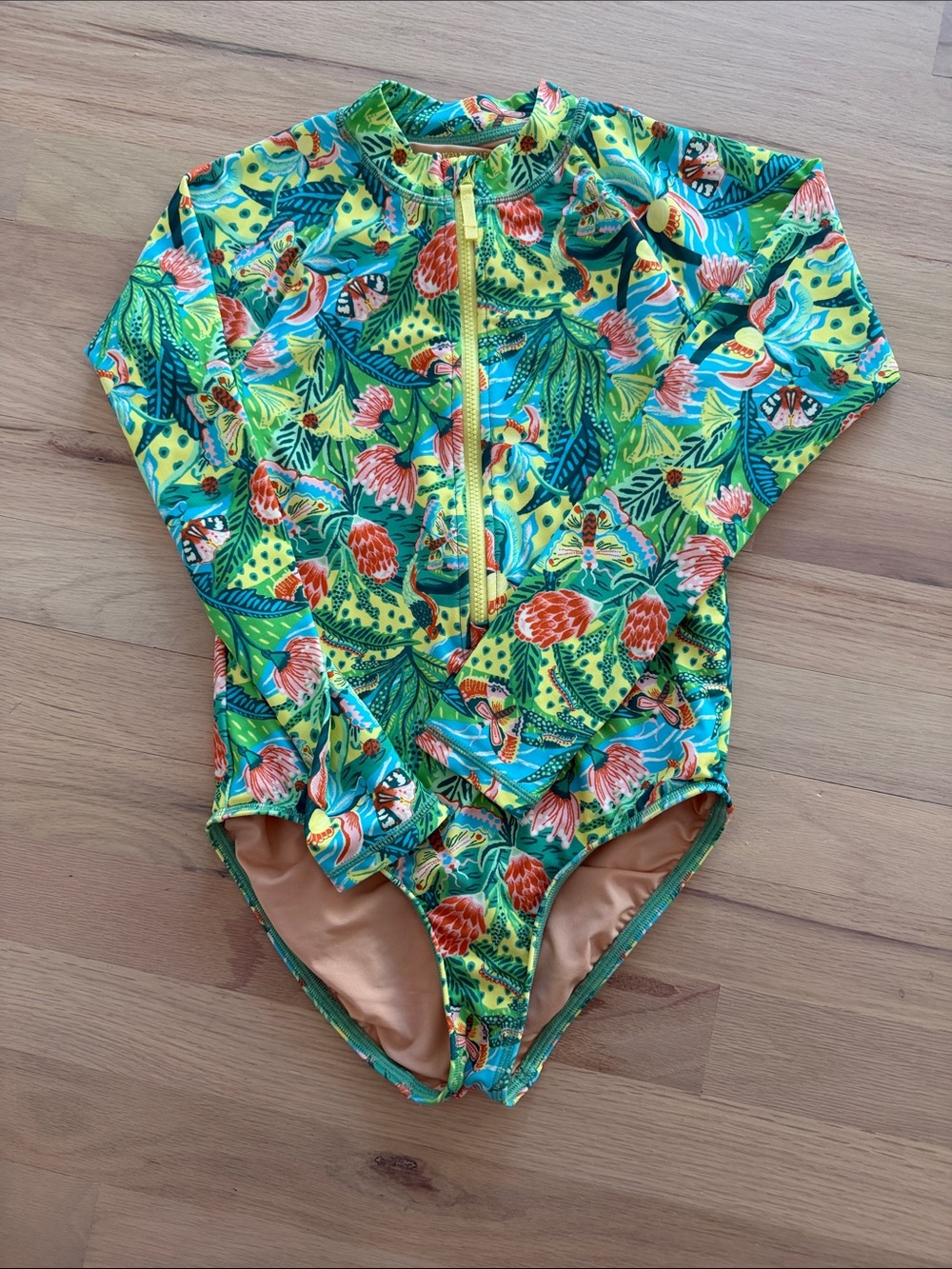 J. Crew Green Blue Tropical Floral Zip-Front Rashguard